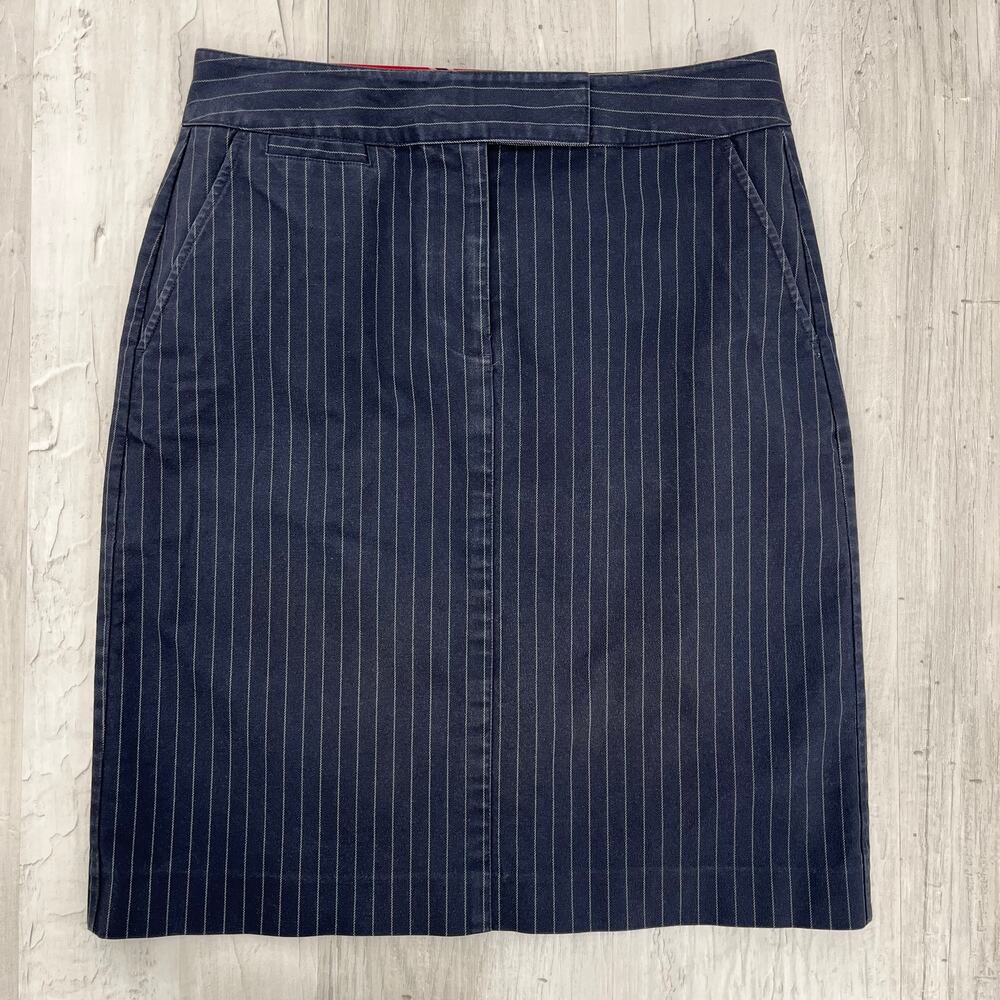 Talbots Blue Cotton Blend Knee Pencil Skirt 4 Stretch Career Preppy Coastal
